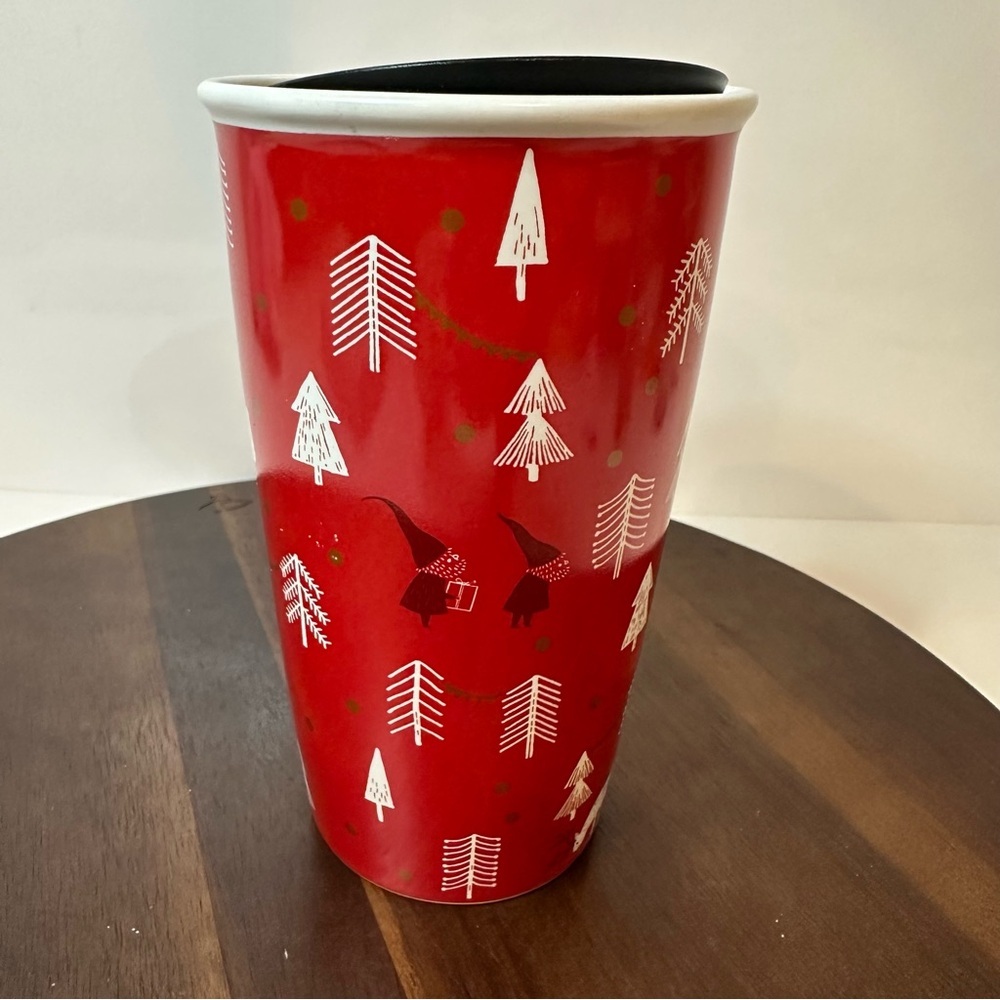 Starbucks 2018 Red Holiday Travel Tumbler Scandinavian Forest & Gnomes 12 oz NWT